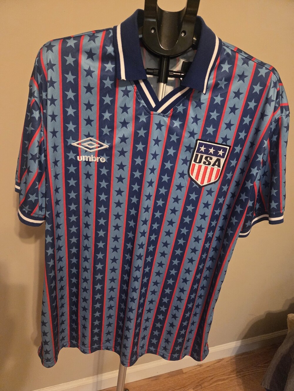 Umbro USA Blue and Red Star-Striped Soccer Jersey